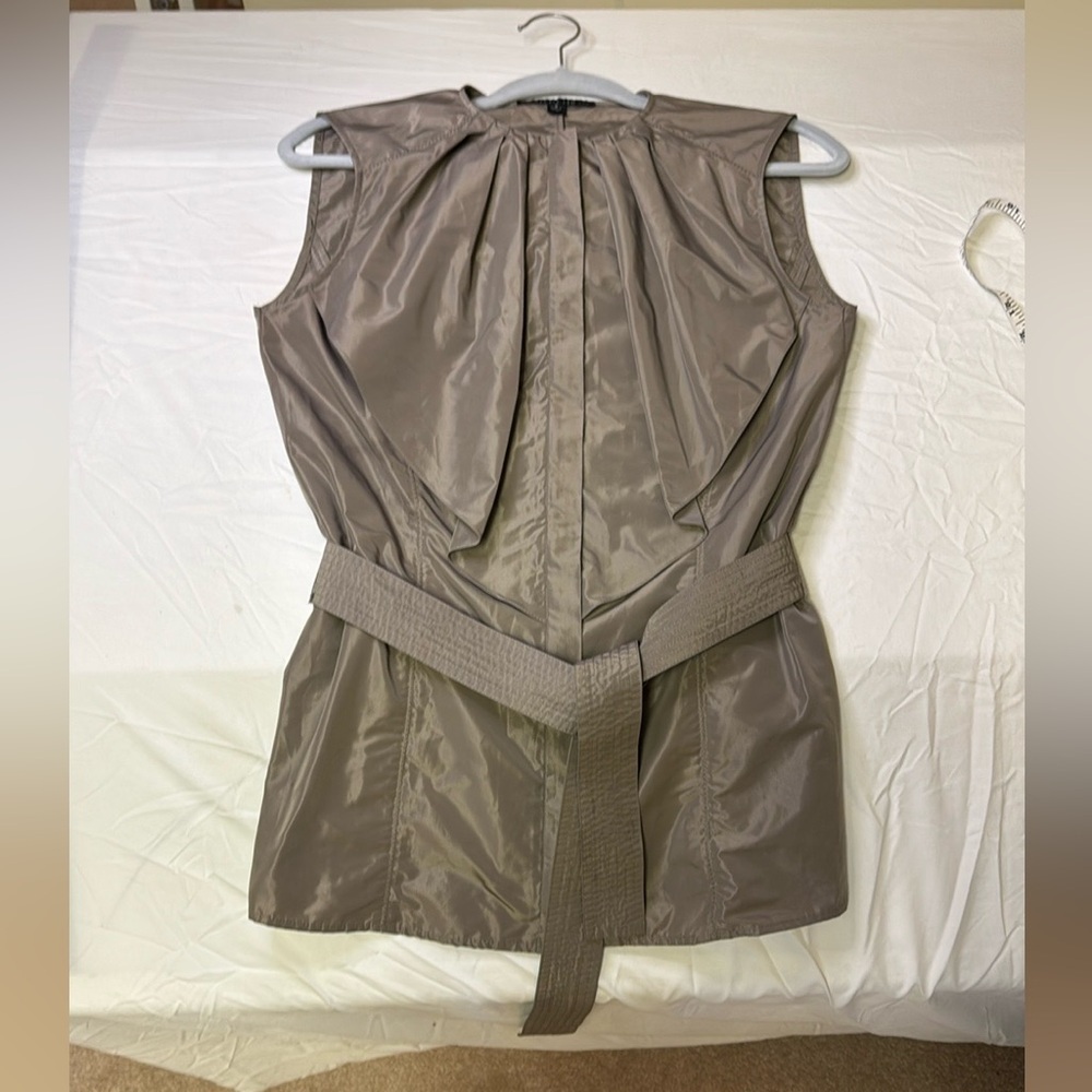 Lafayette 148 New York Taupe Belted Sleeveless Vest Pleated Designer Top